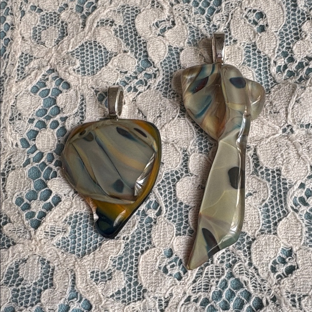 2 assorted  Heart key Handmade USA  Fused Glass Pendants